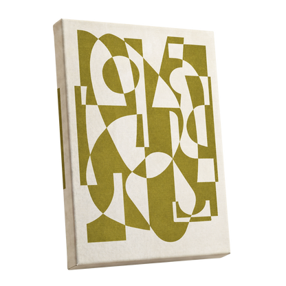 Olive Interplay, green, beige, white abstract wall art shown as a stretched canvas wall art