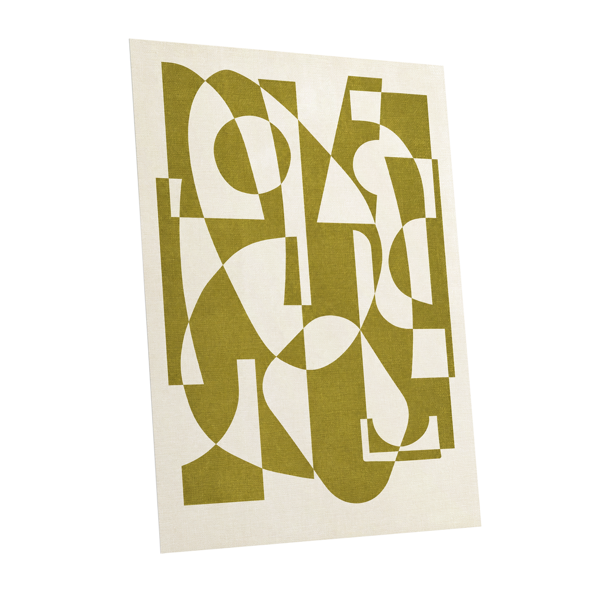 Olive Interplay, green, beige, white abstract wall art shown as a unframed poster wall art print