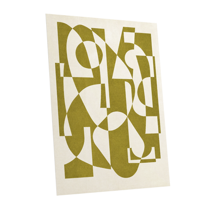 Olive Interplay, green, beige, white abstract wall art shown as a unframed poster wall art print