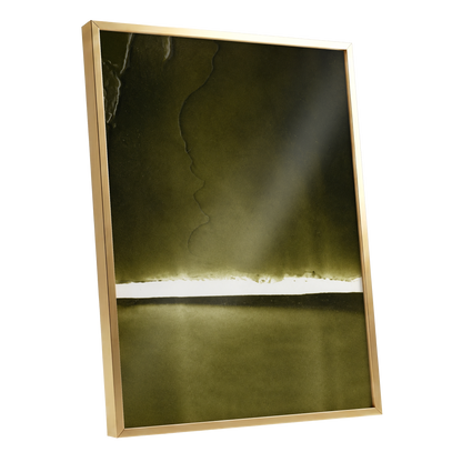 Olive Interval, green, black, white abstract wall art shown as a gold framed poster wall art print