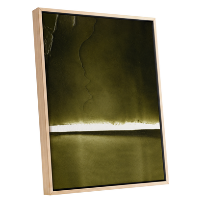Olive Interval, green, black, white abstract wall art shown as a oak framed canvas wall art