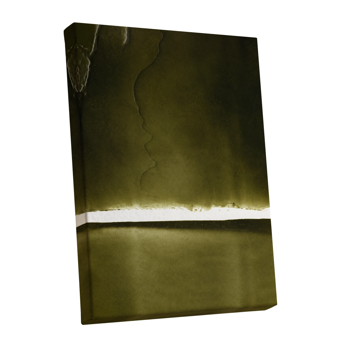 Olive Interval, green, black, white abstract wall art shown as a stretched canvas wall art