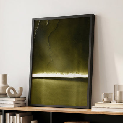 Olive Interval, green, black, white abstract wall art displayed in a styled interior, gallery view 2