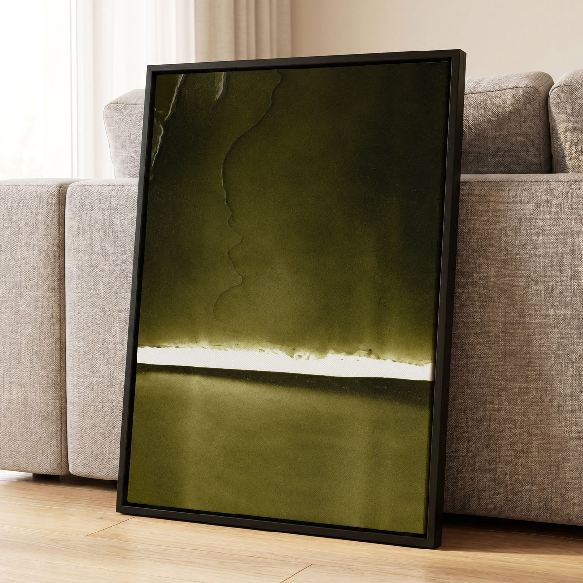 Olive Interval, green, black, white abstract wall art displayed in a styled interior, gallery view 4