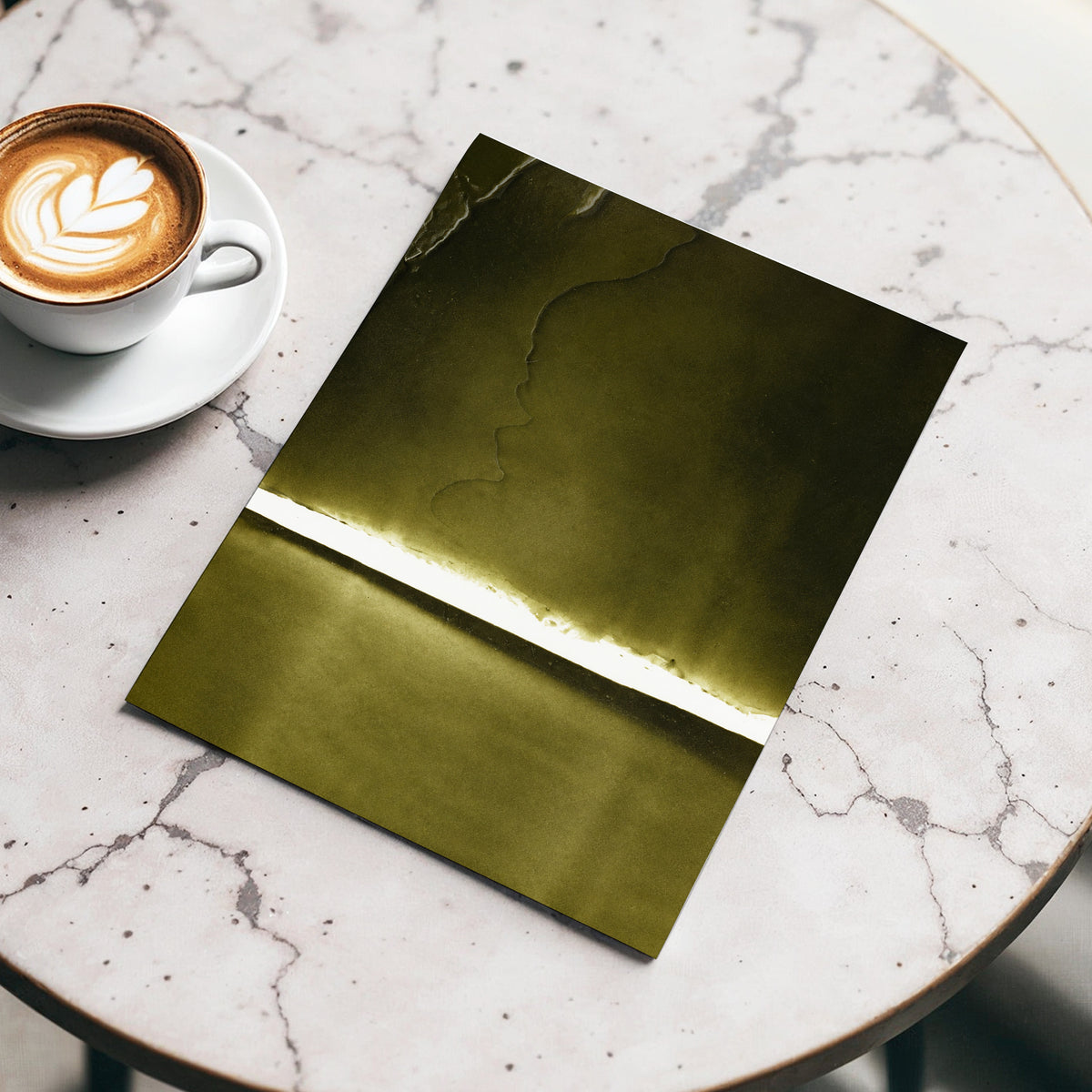 Olive Interval, green, black, white abstract wall art displayed in a styled interior, gallery view 5