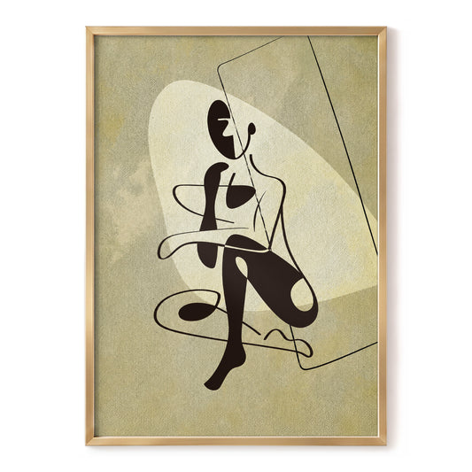 Olive Line Reverie, green, beige, brown abstract wall art, front artwork view
