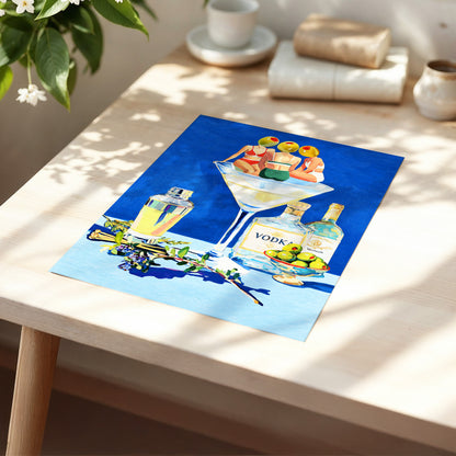 Olive Martini Club, blue, green, yellow abstract wall art displayed in a styled interior, gallery view 5