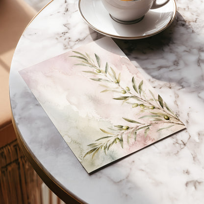 Olives in Blush, green, beige, pink nature wall art displayed in a styled interior, gallery view 5
