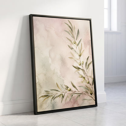 Olives in Blush, green, beige, pink nature wall art displayed in a styled interior, gallery view 8