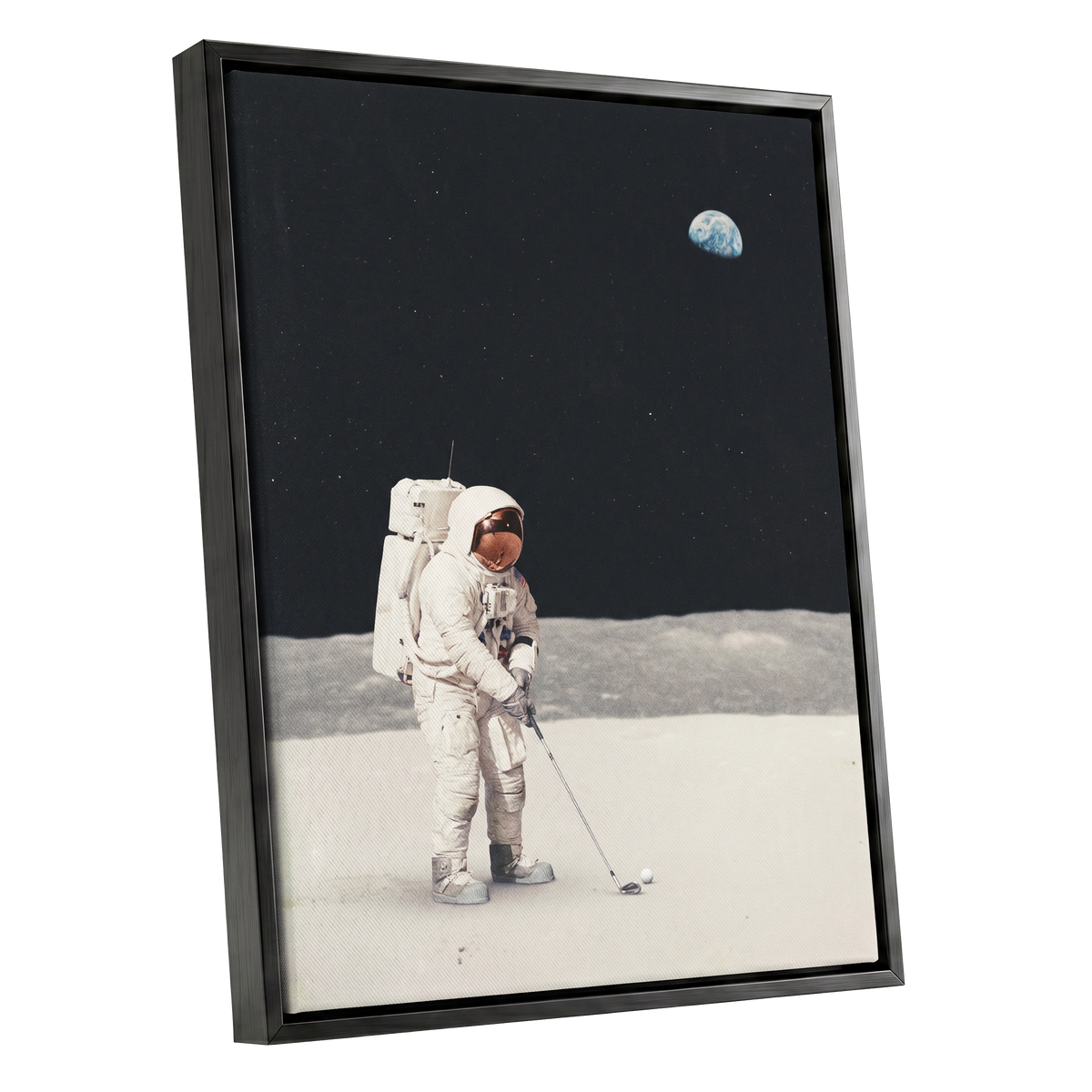 One Small Swing, black, white, gray minimalist wall art shown as a black framed canvas wall art