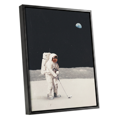One Small Swing, black, white, gray minimalist wall art shown as a black framed canvas wall art