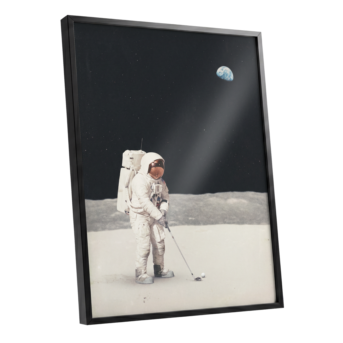 One Small Swing, black, white, gray minimalist wall art shown as a black framed poster wall art print