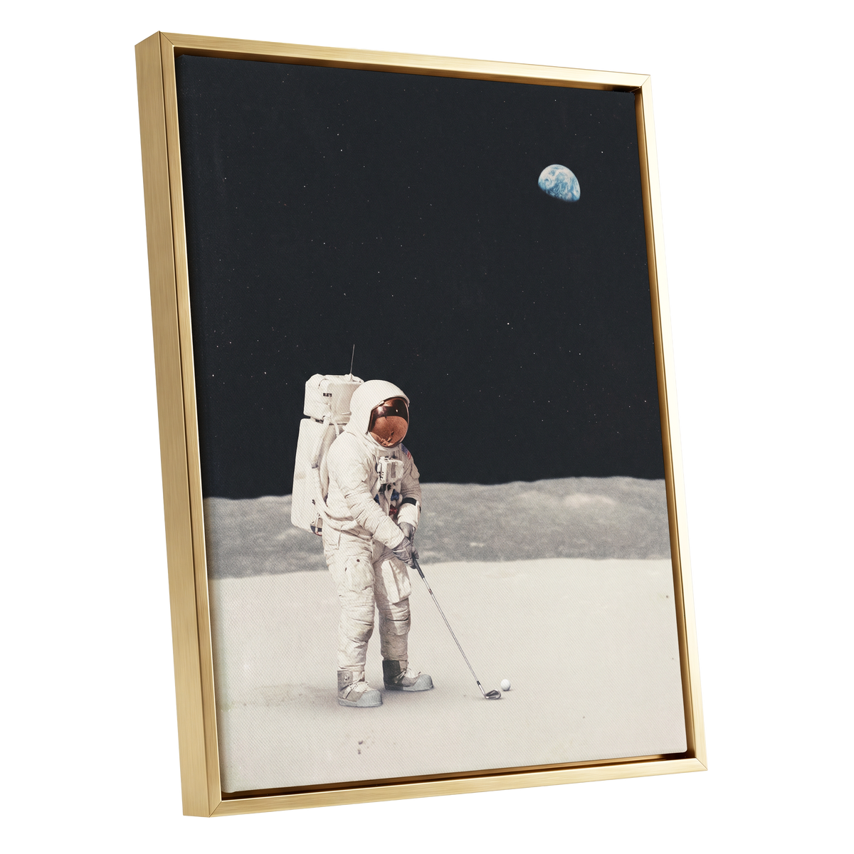One Small Swing, black, white, gray minimalist wall art shown as a gold framed canvas wall art