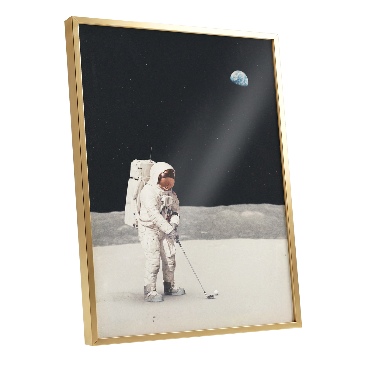One Small Swing, black, white, gray minimalist wall art shown as a gold framed poster wall art print