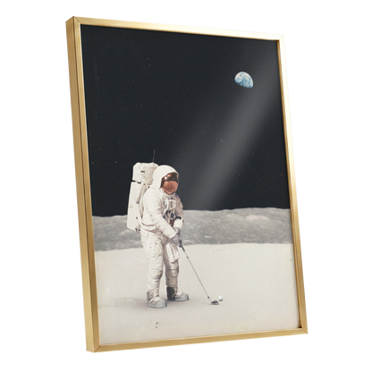 One Small Swing, black, white, gray minimalist wall art shown as a gold framed poster wall art print