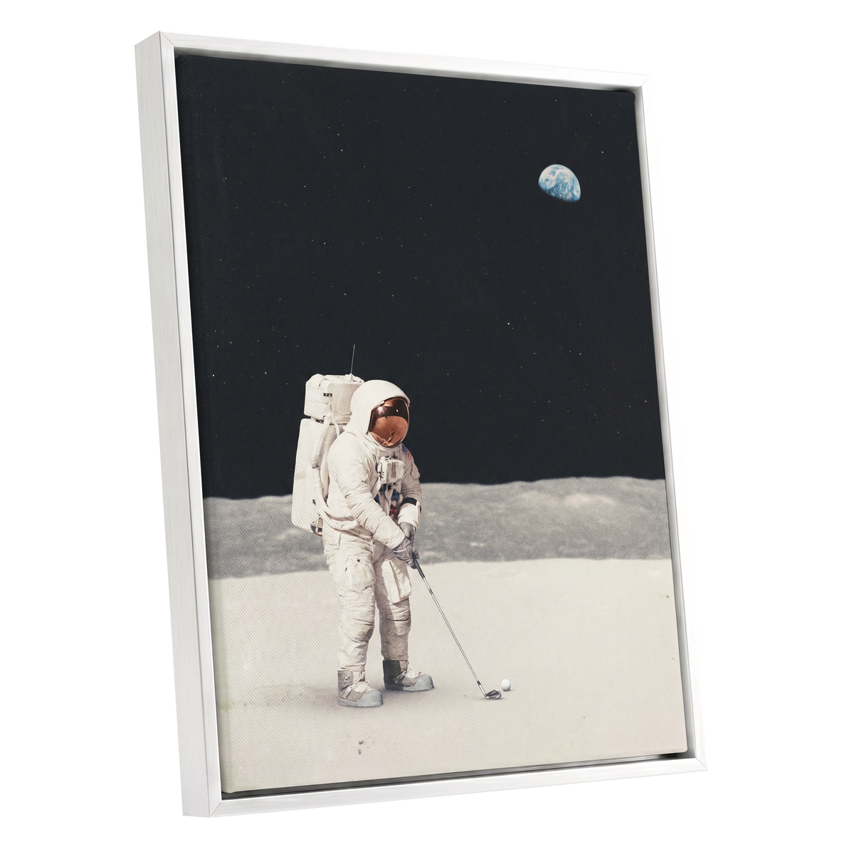 One Small Swing, black, white, gray minimalist wall art shown as a white framed canvas wall art