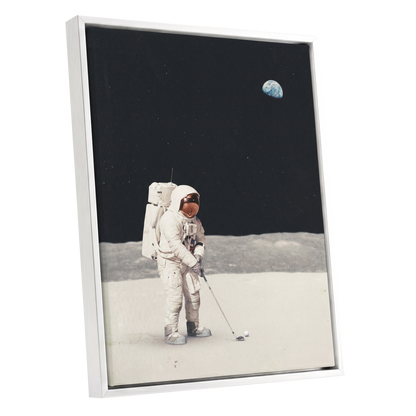 One Small Swing, black, white, gray minimalist wall art shown as a white framed canvas wall art