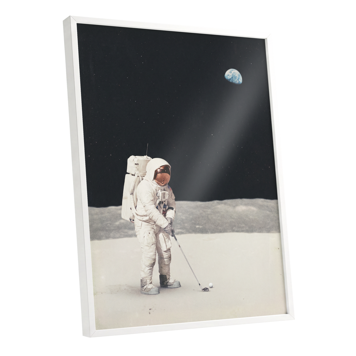 One Small Swing, black, white, gray minimalist wall art shown as a white framed poster wall art print