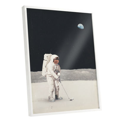 One Small Swing, black, white, gray minimalist wall art shown as a white framed poster wall art print