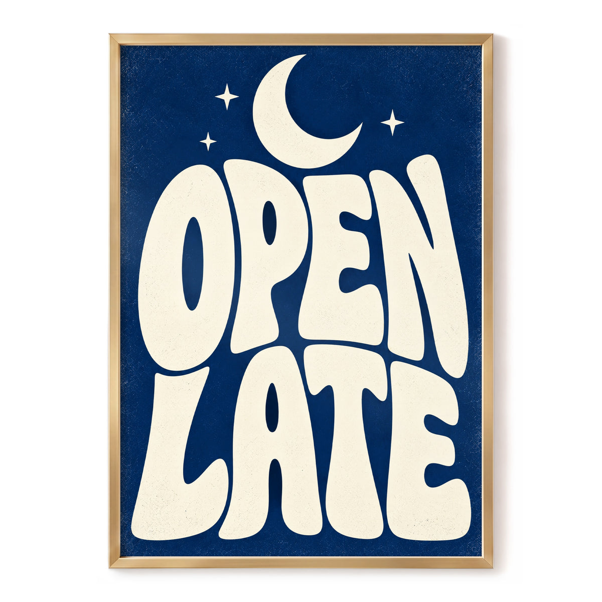 Open Late Moonlight, blue, beige minimalist wall art, front artwork view