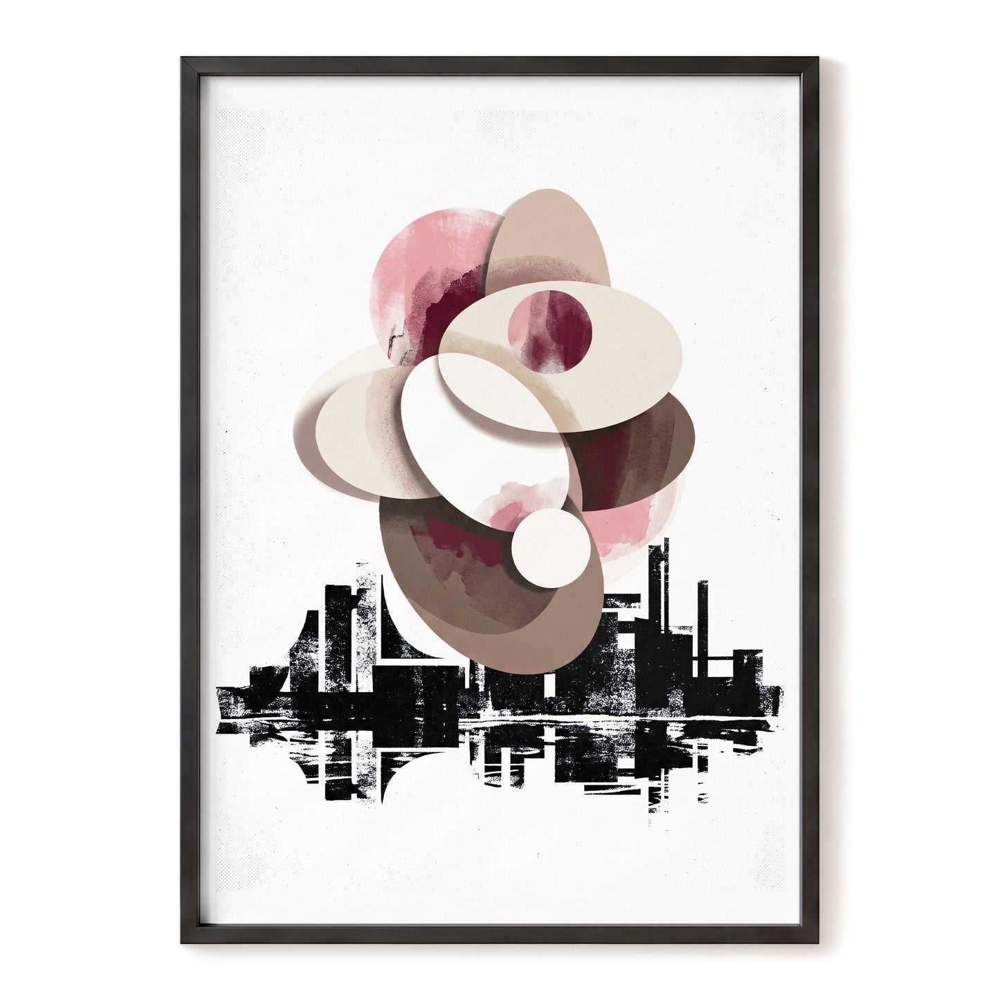 Orbit Above the Grid, white, black, beige abstract wall art, front artwork view