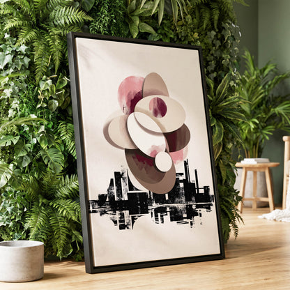 Orbit Above the Grid, white, black, beige abstract wall art displayed in a styled interior, gallery view 1