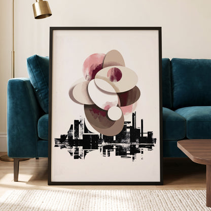 Orbit Above the Grid, white, black, beige abstract wall art displayed in a styled interior, gallery view 5