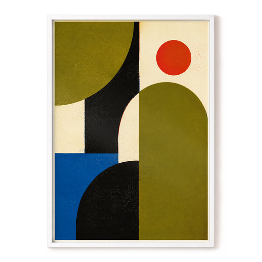 Orbit and Arches, green, black, beige abstract wall art, front artwork view