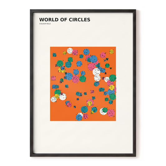 Orbit Confetti, orange, beige, multicolor abstract wall art, front artwork view