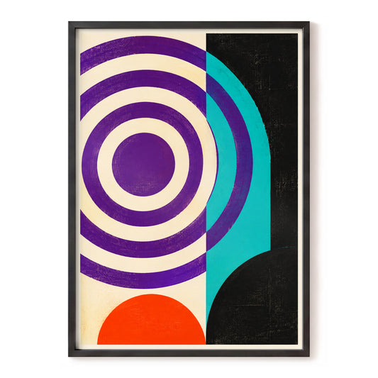Orbit Divide, purple, beige, black abstract wall art, front artwork view