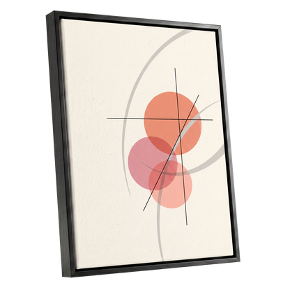 Orbit in Blush, pink, beige, gray abstract wall art shown as a black framed canvas wall art