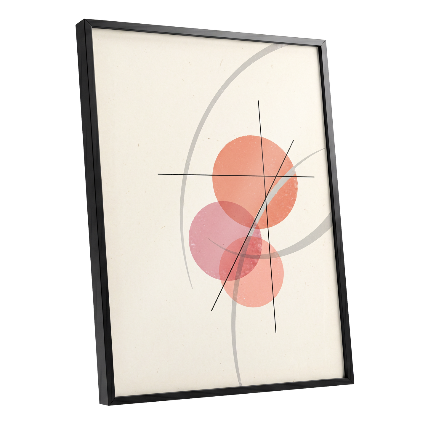 Orbit in Blush, pink, beige, gray abstract wall art shown as a black framed poster wall art print