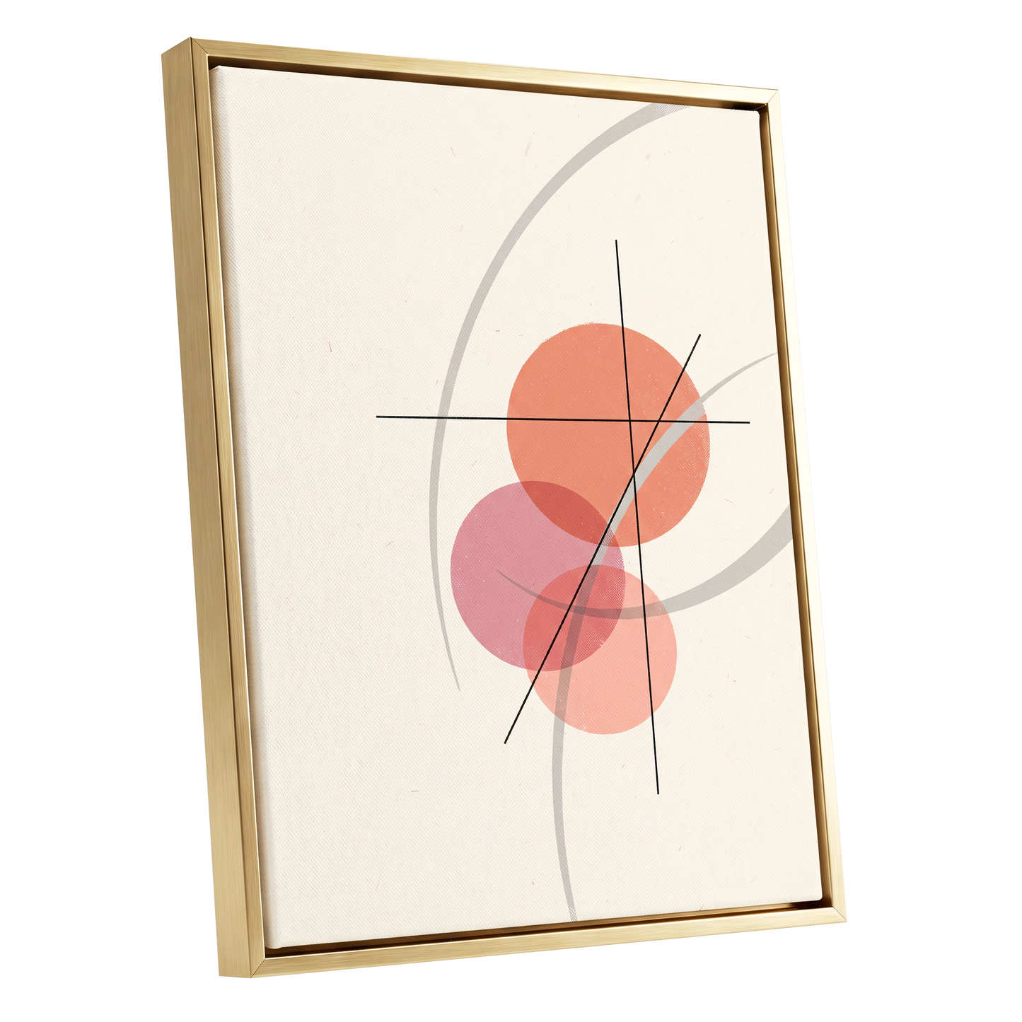 Orbit in Blush, pink, beige, gray abstract wall art shown as a gold framed canvas wall art