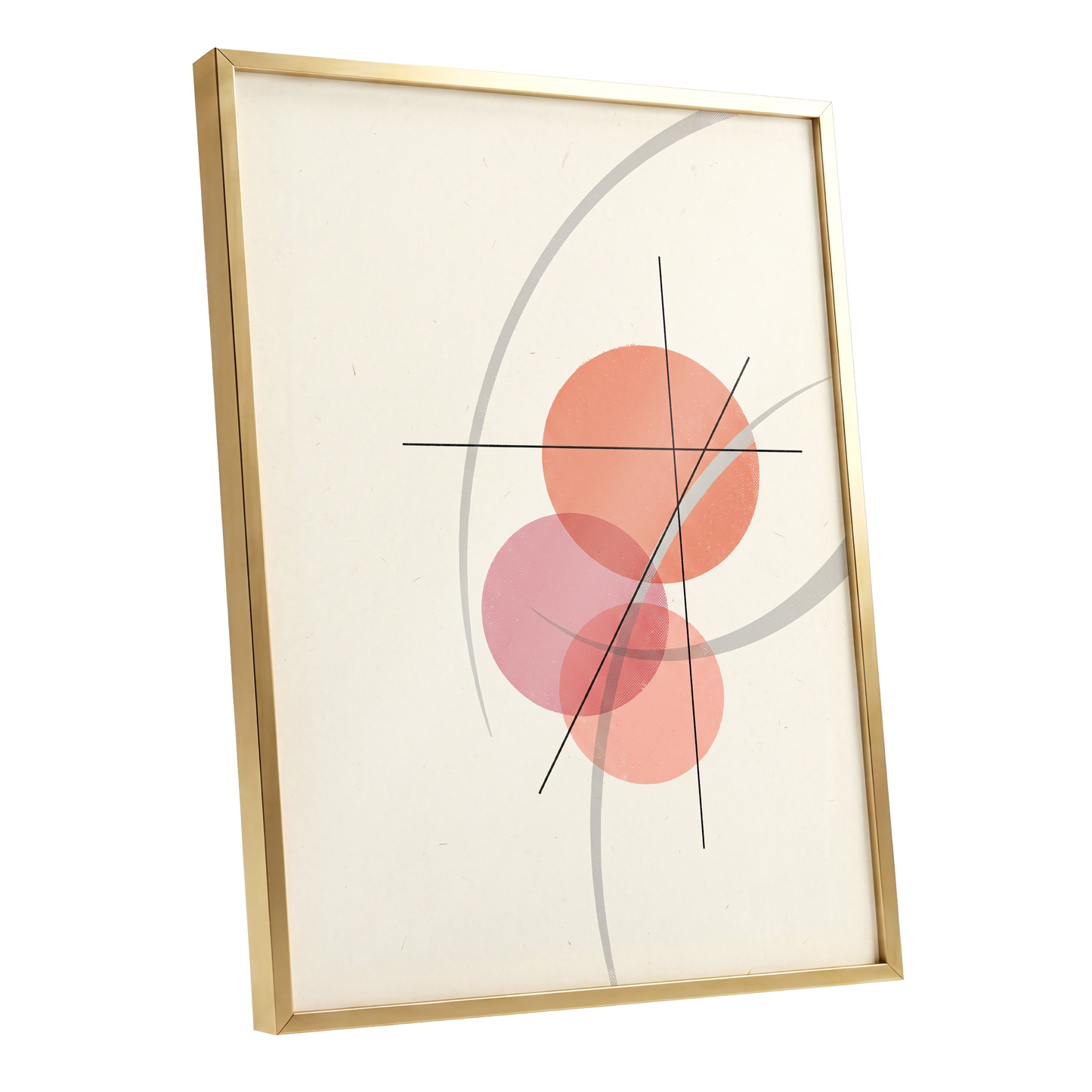 Orbit in Blush, pink, beige, gray abstract wall art shown as a gold framed poster wall art print