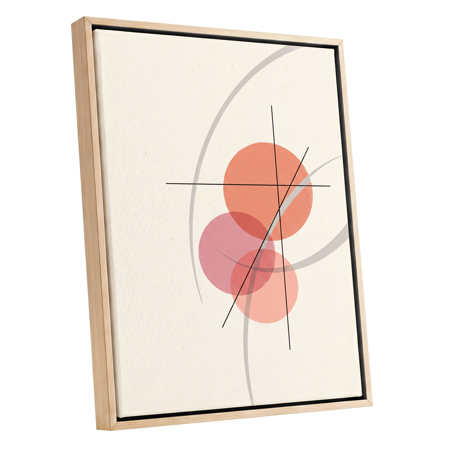 Orbit in Blush, pink, beige, gray abstract wall art shown as a oak framed canvas wall art