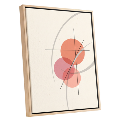 Orbit in Blush, pink, beige, gray abstract wall art shown as a oak framed canvas wall art