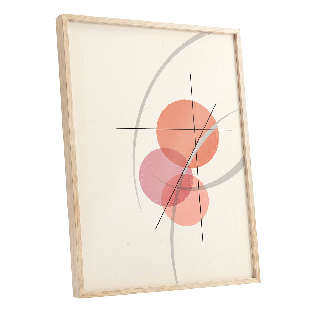Orbit in Blush, pink, beige, gray abstract wall art shown as a oak framed poster wall art print