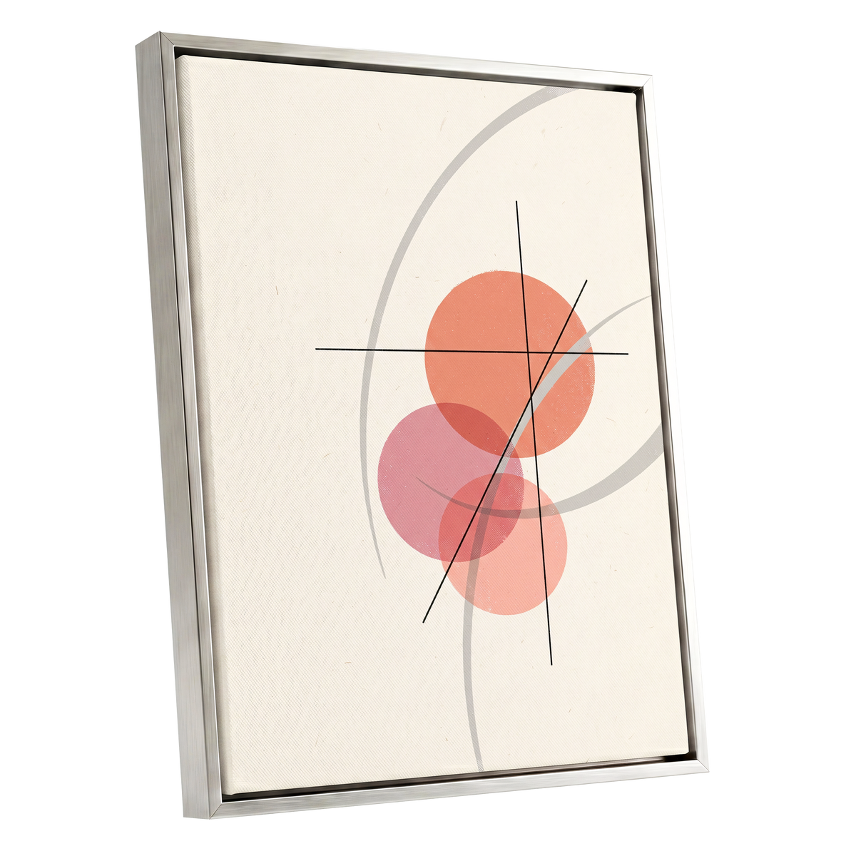 Orbit in Blush, pink, beige, gray abstract wall art shown as a silver framed canvas wall art