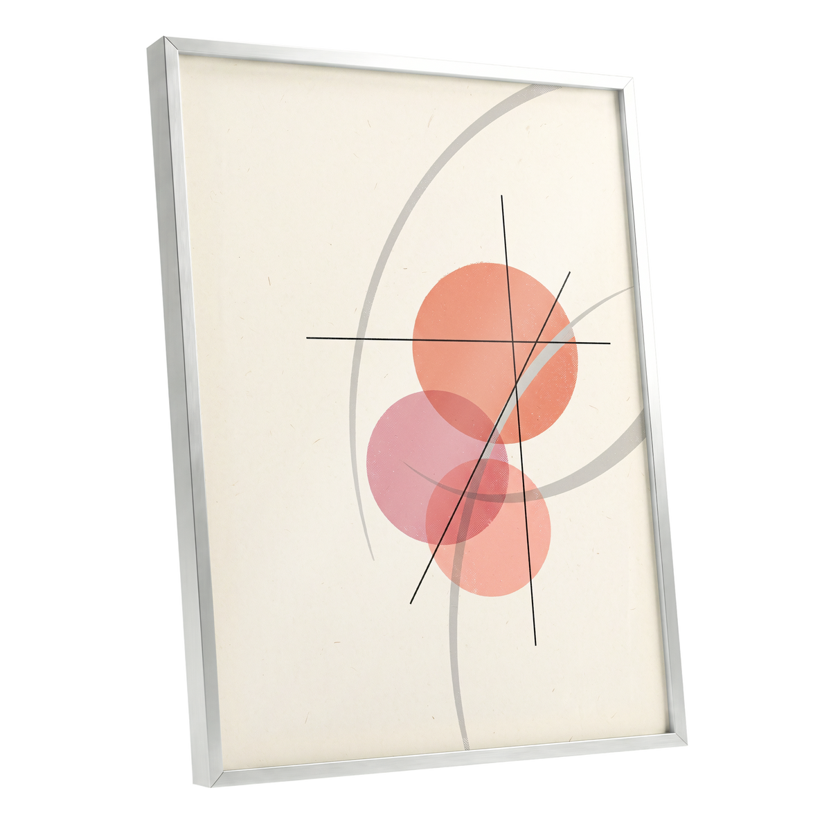 Orbit in Blush, pink, beige, gray abstract wall art shown as a silver framed poster wall art print