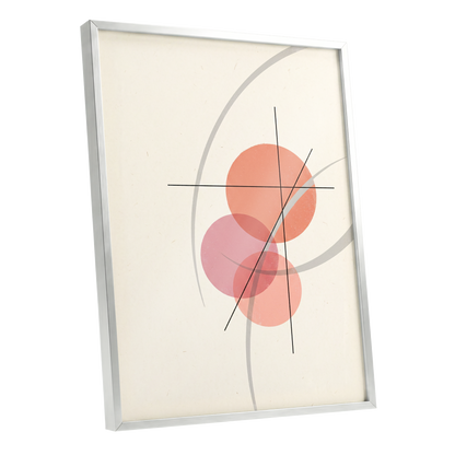 Orbit in Blush, pink, beige, gray abstract wall art shown as a silver framed poster wall art print