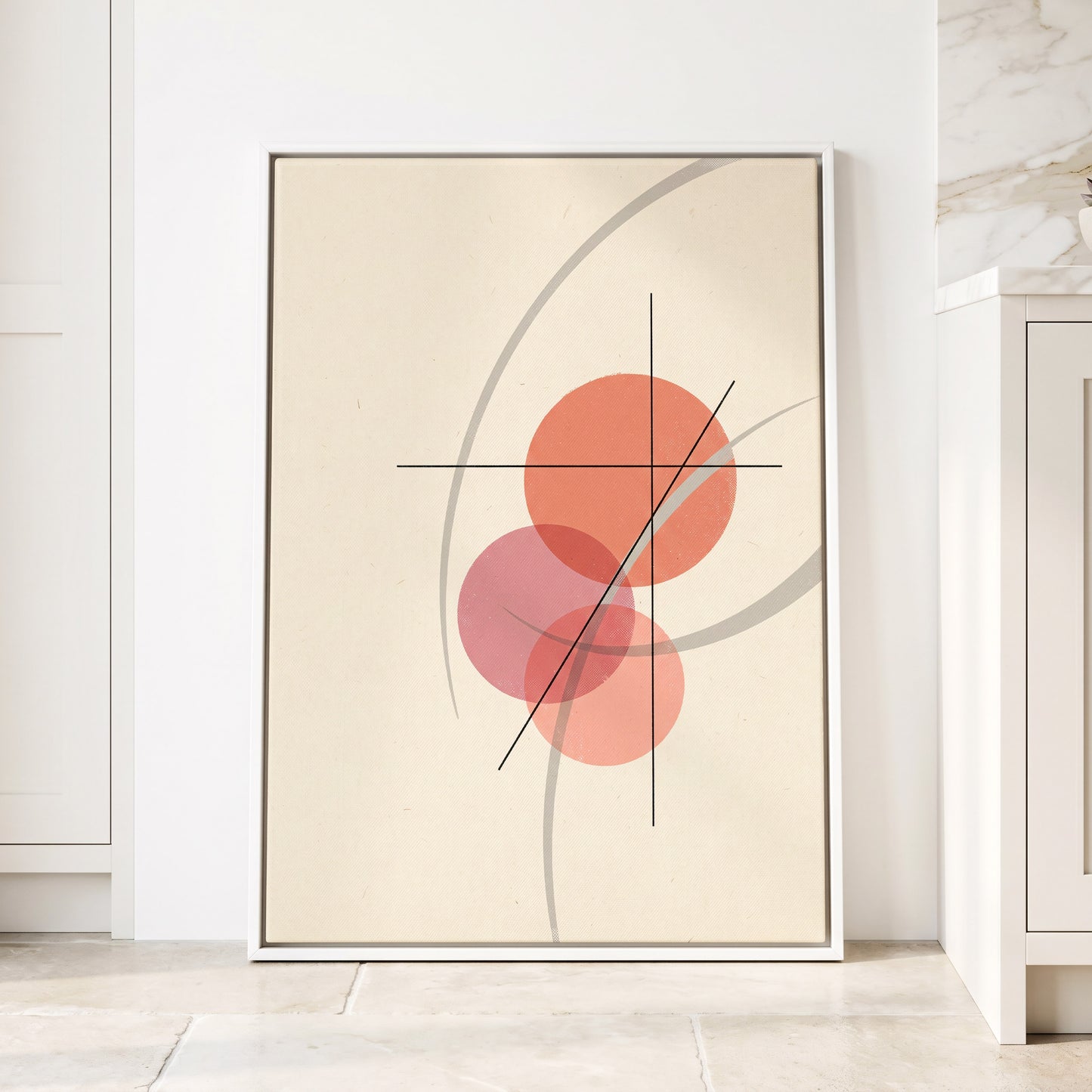 Orbit in Blush, pink, beige, gray abstract wall art displayed in a styled interior, gallery view 1