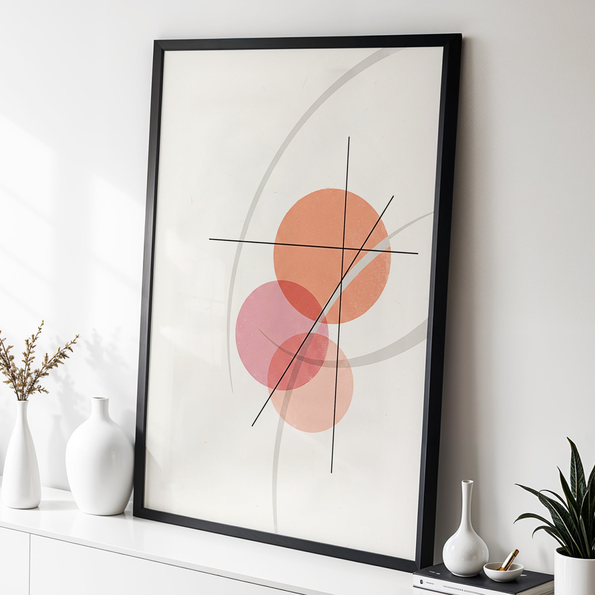 Orbit in Blush, pink, beige, gray abstract wall art displayed in a styled interior, gallery view 3