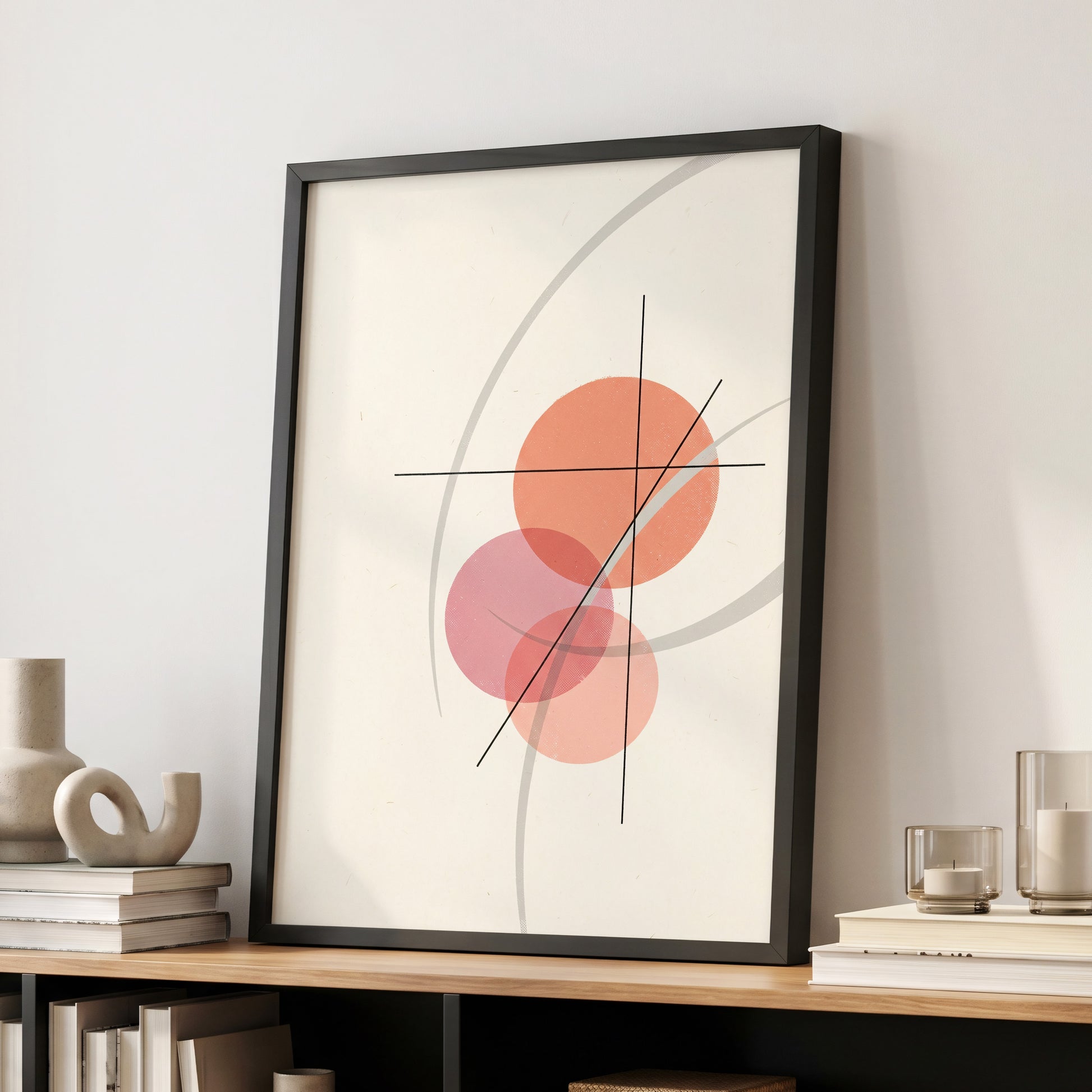 Orbit in Blush, pink, beige, gray abstract wall art displayed in a styled interior, gallery view 5