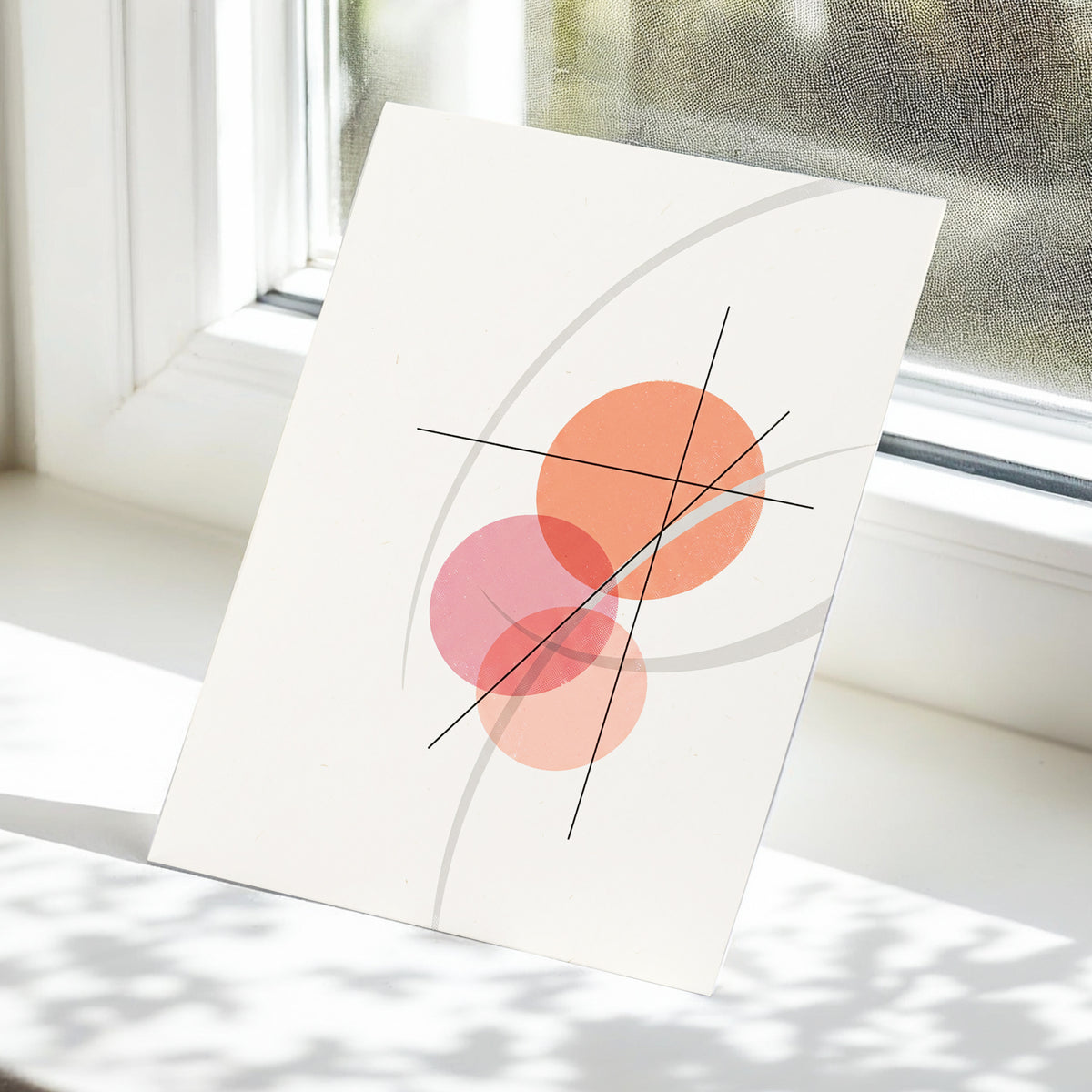 Orbit in Blush, pink, beige, gray abstract wall art displayed in a styled interior, gallery view 6