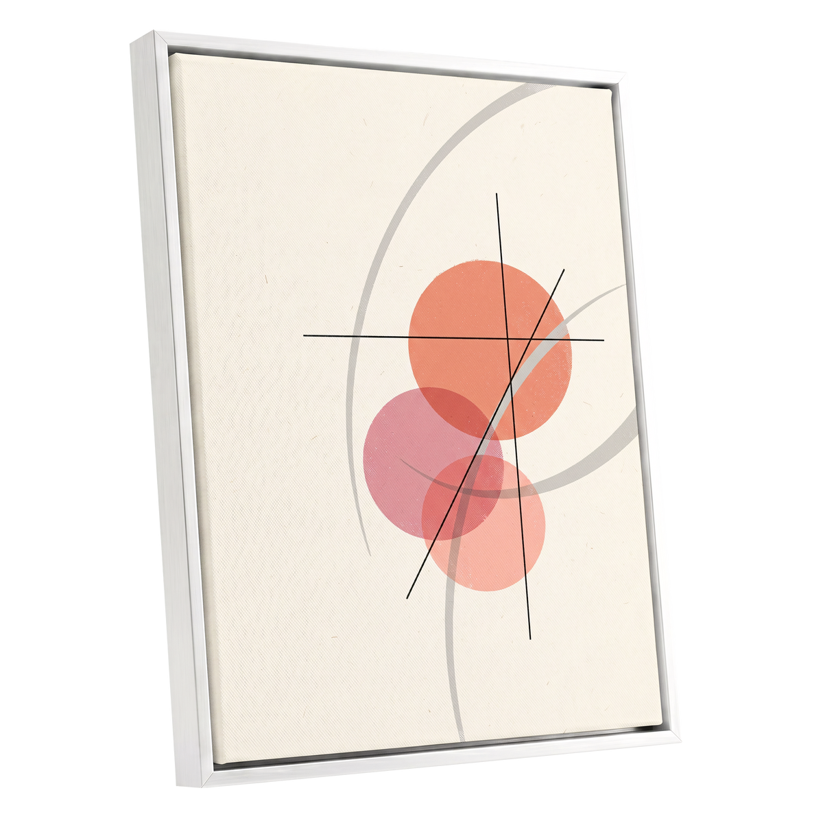 Orbit in Blush, pink, beige, gray abstract wall art shown as a white framed canvas wall art