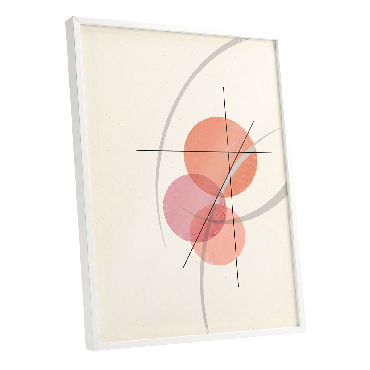 Orbit in Blush, pink, beige, gray abstract wall art shown as a white framed poster wall art print