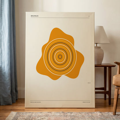 Orbit of Form, orange, beige, black abstract wall art on canvas displayed in a styled interior, gallery view 1