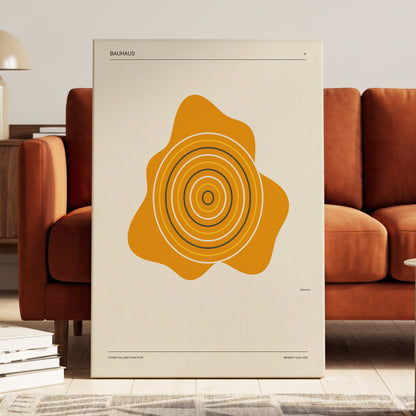 Orbit of Form, orange, beige, black abstract wall art on canvas displayed in a styled interior, gallery view 2