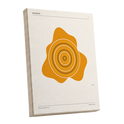 Orbit of Form, orange, beige, black abstract wall art shown as a stretched canvas wall art