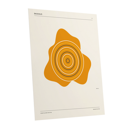 Orbit of Form, orange, beige, black abstract wall art shown as a unframed poster wall art print